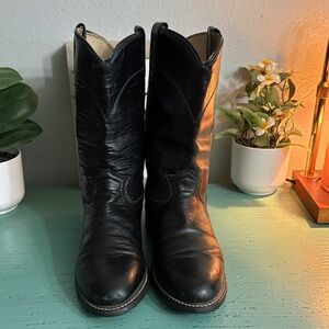 Black Leather Cowboy Boots SZ 7.5 B box 67